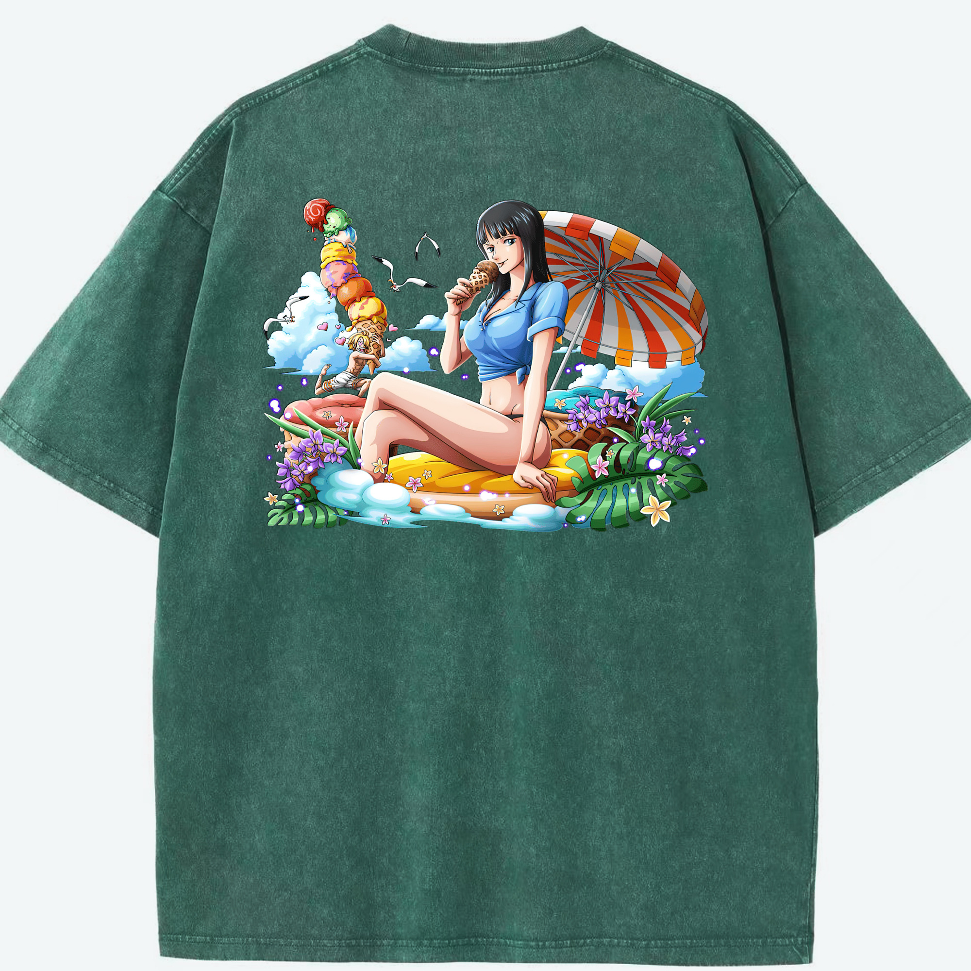 ワンピース ニコ・ロビン ONE PIECE Nico Robin 綿100% ヴィンテージ風 半袖Tシャツ（背面プリント）